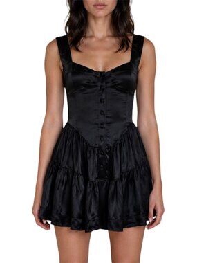 1X NWT Vanessa Mooney Elisabeth Black Satin Corset Romper Dress